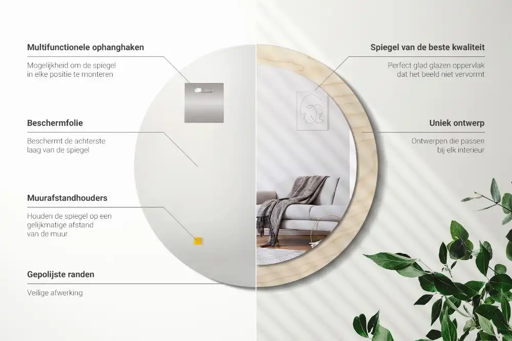 Tiskano okroglo ogledalo Svetel les