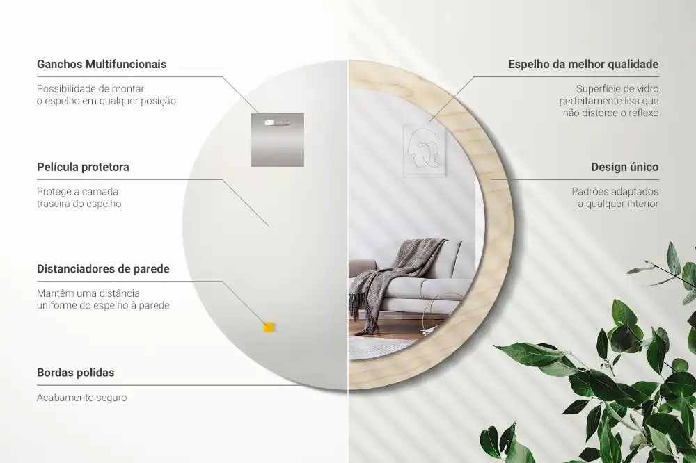 Tiskano okroglo ogledalo Svetel les