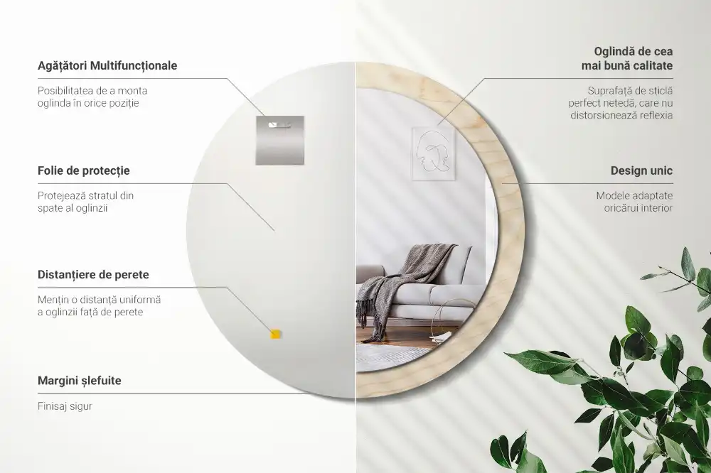 Tiskano okroglo ogledalo Svetel les