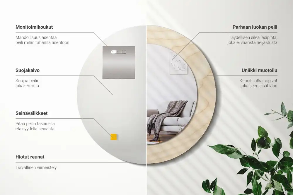 Tiskano okroglo ogledalo Svetel les