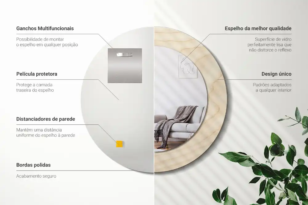 Tiskano okroglo ogledalo Svetel les