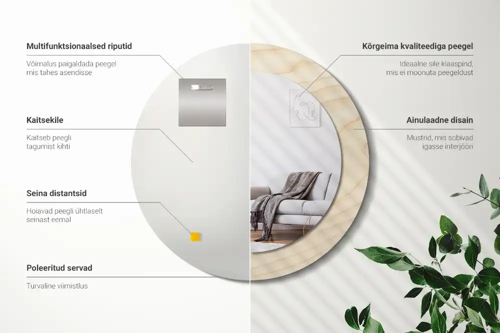 Tiskano okroglo ogledalo Svetel les