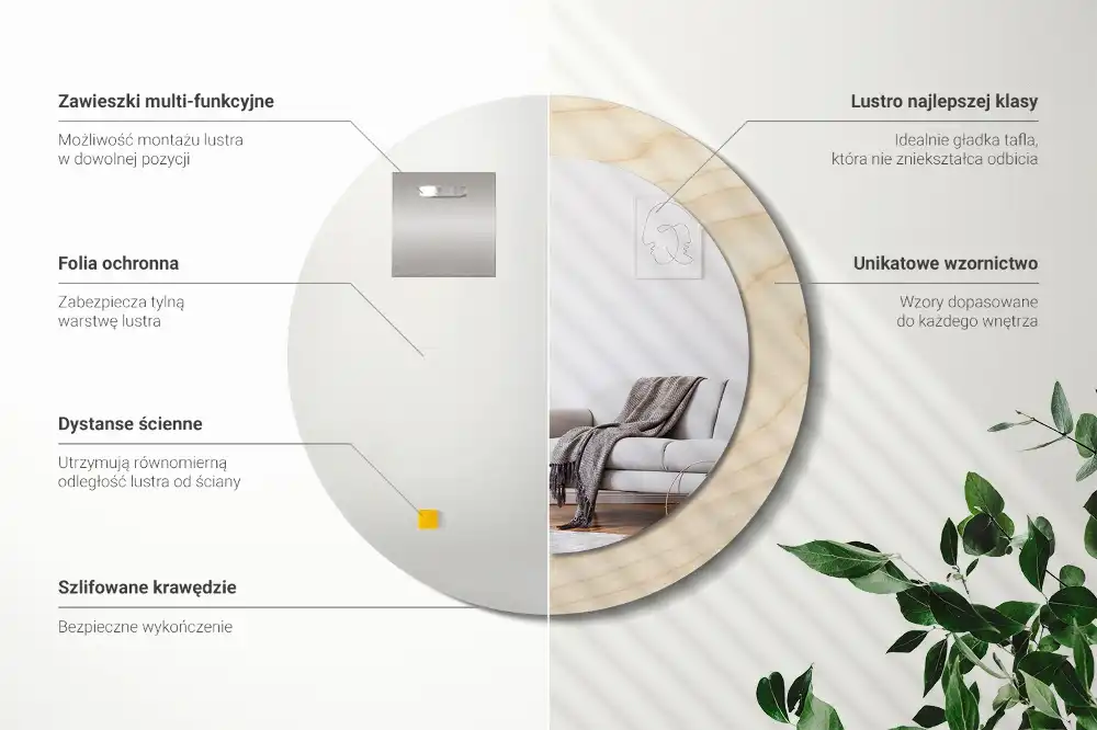 Tiskano okroglo ogledalo Svetel les