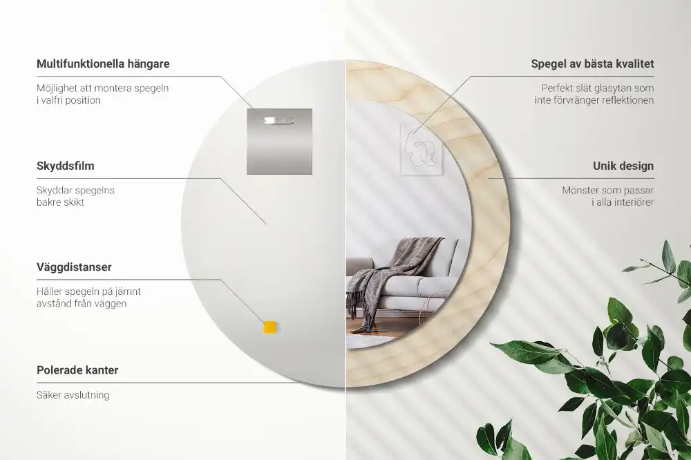 Tiskano okroglo ogledalo Svetel les