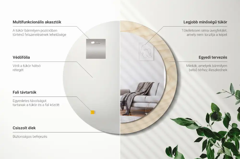 Tiskano okroglo ogledalo Svetel les