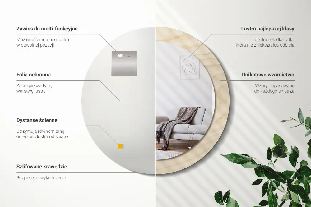 Tiskano okroglo ogledalo Svetel les