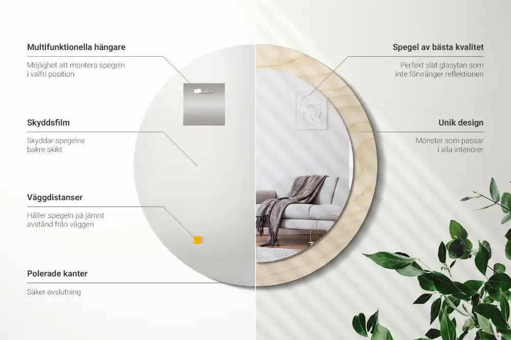 Tiskano okroglo ogledalo Svetel les