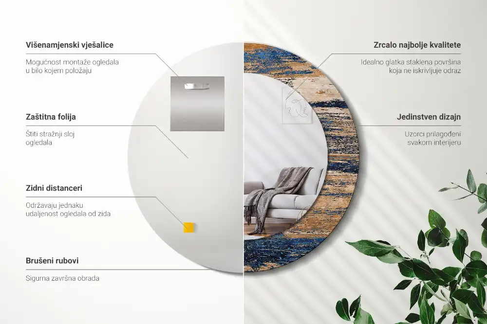 Okroglo okrasno ogledalo Abstraktni les