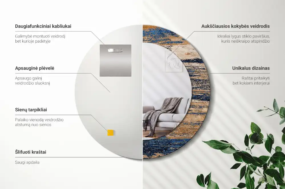 Okroglo okrasno ogledalo Abstraktni les