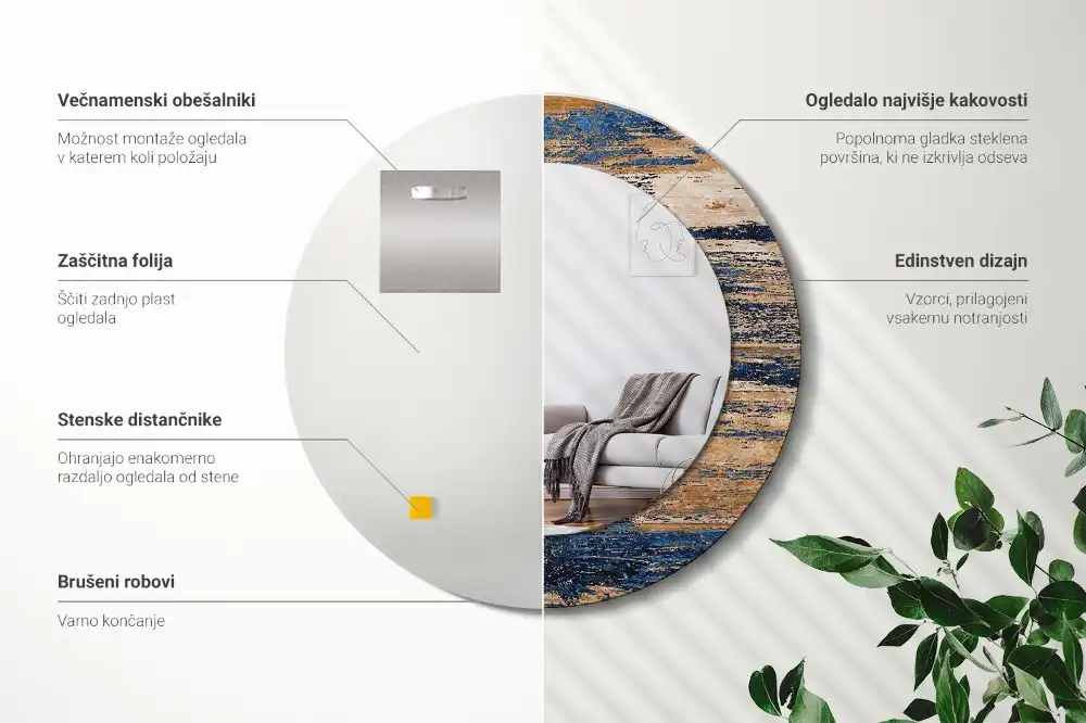 Okroglo okrasno ogledalo Abstraktni les