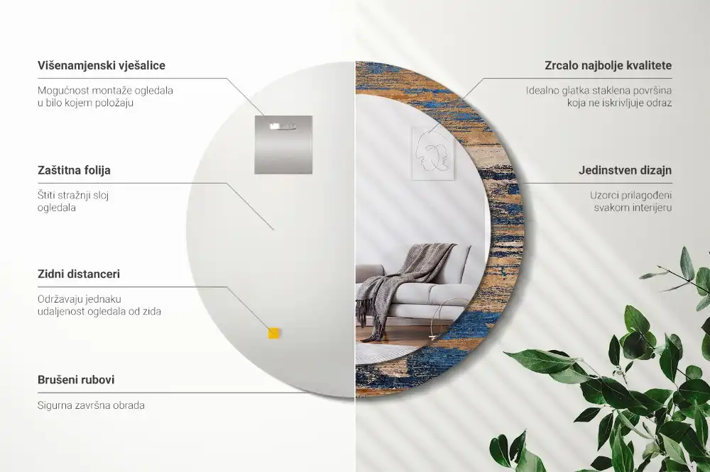 Okroglo okrasno ogledalo Abstraktni les