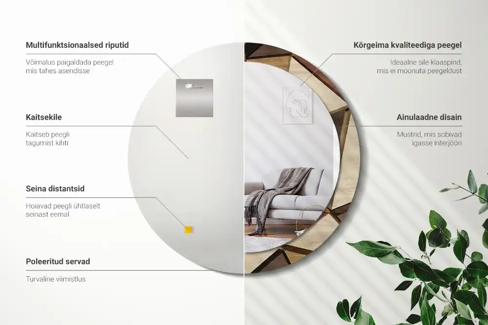 Okroglo okrasno ogledalo Geometrijski 3D les