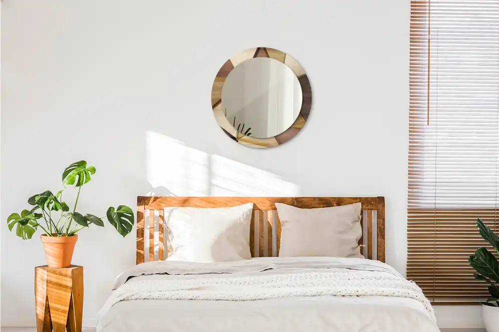 Okroglo okrasno ogledalo Geometrijski 3D les