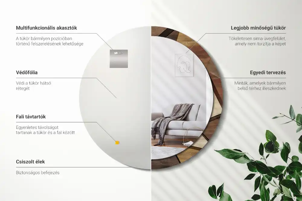 Okroglo okrasno ogledalo Geometrijski 3D les