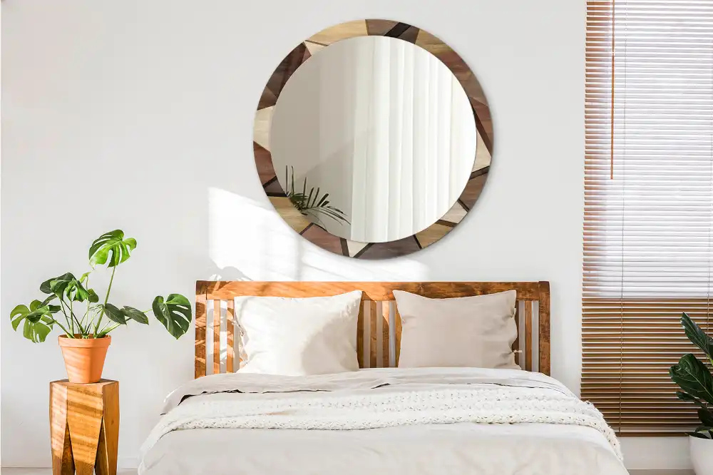 Okroglo okrasno ogledalo Geometrijski 3D les