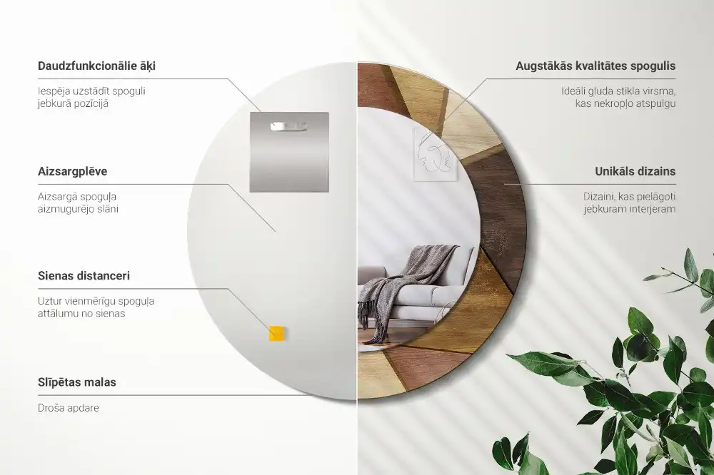 Okroglo okrasno ogledalo Geometrijski 3D les