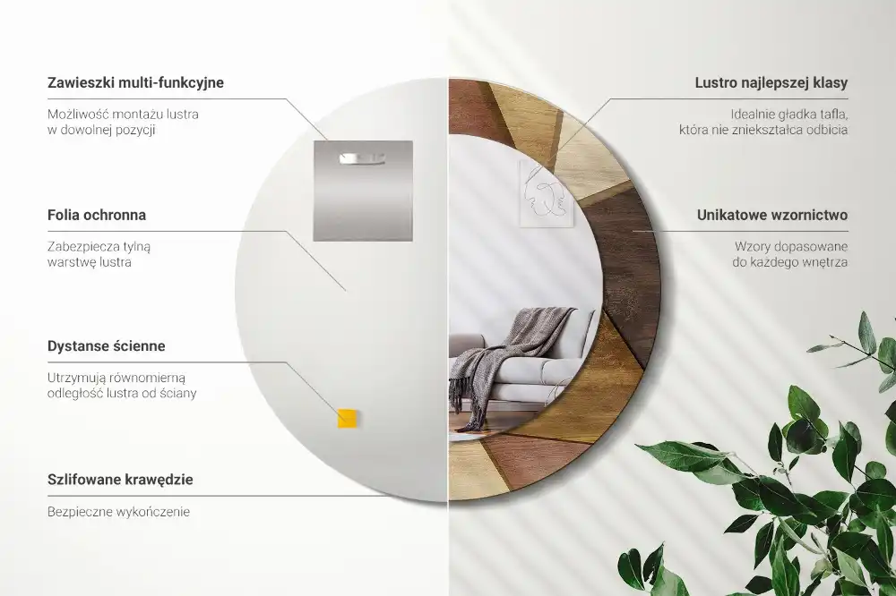 Okroglo okrasno ogledalo Geometrijski 3D les