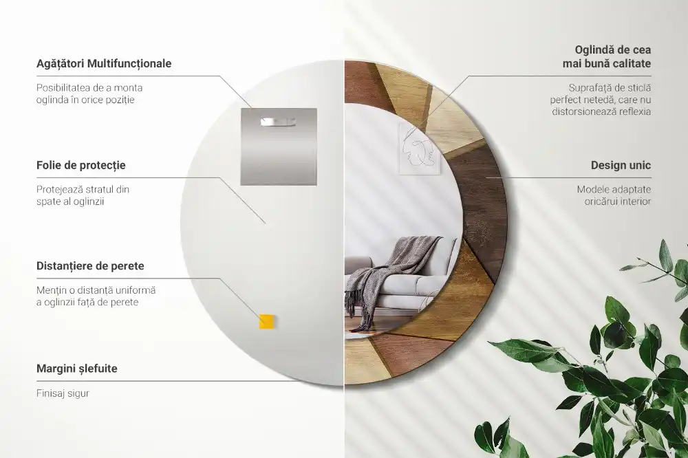 Okroglo okrasno ogledalo Geometrijski 3D les