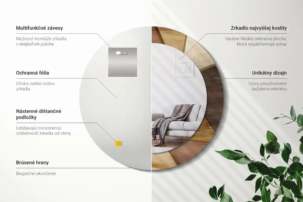 Okroglo okrasno ogledalo Geometrijski 3D les