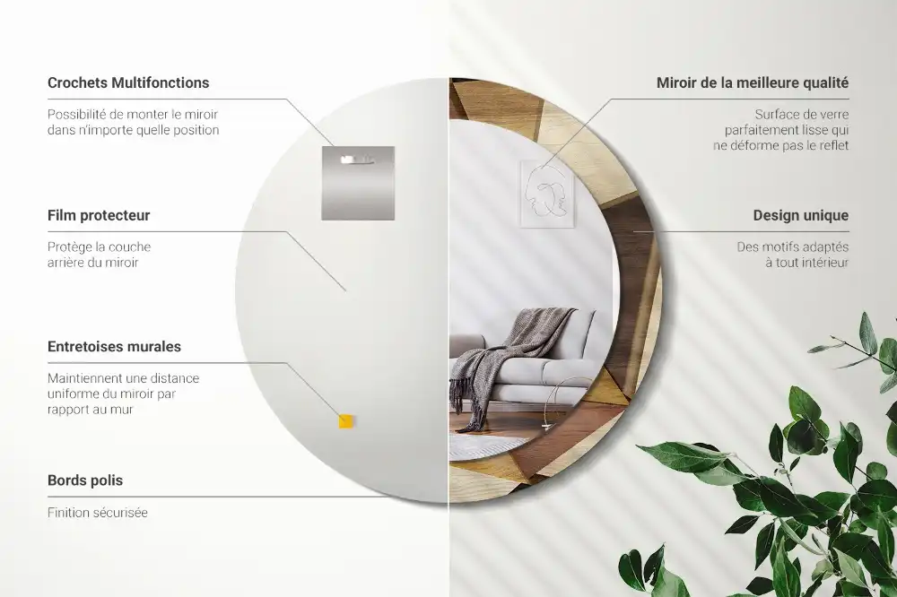 Okroglo okrasno ogledalo Geometrijski 3D les