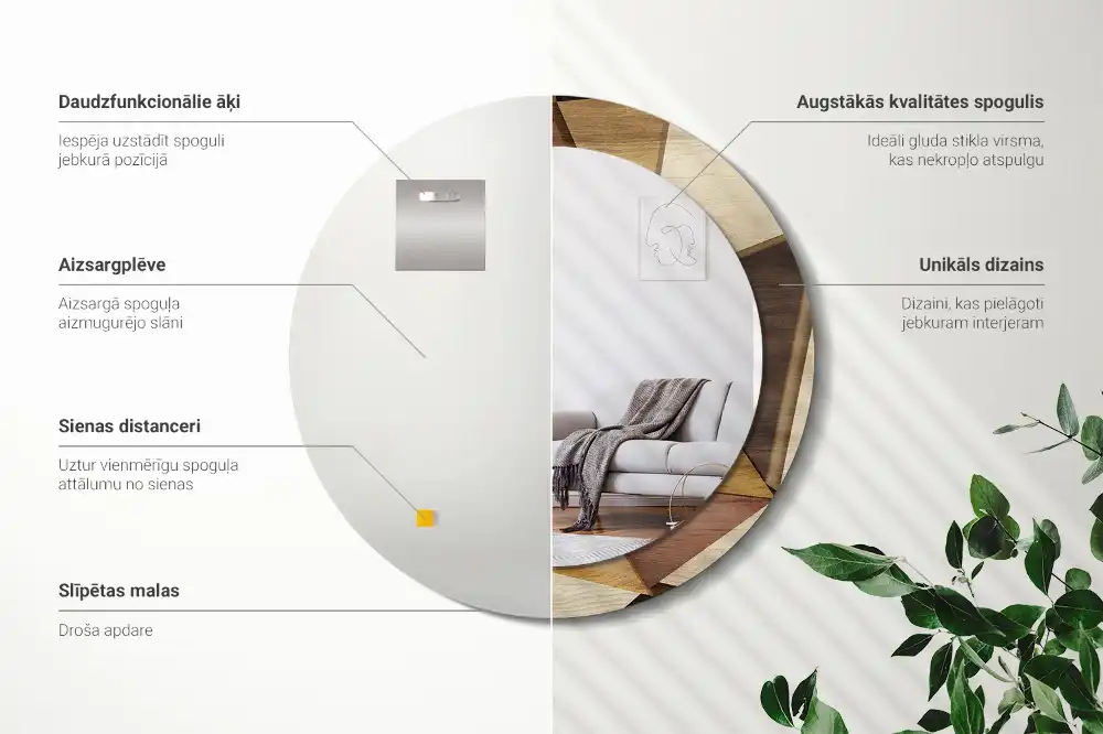 Okroglo okrasno ogledalo Geometrijski 3D les