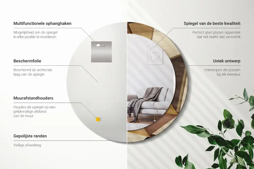 Okroglo okrasno ogledalo Geometrijski 3D les