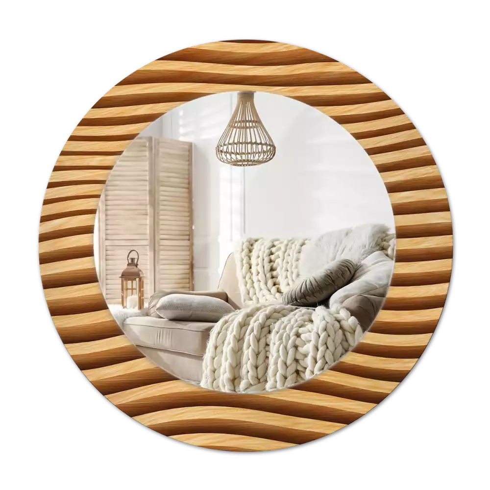 Okroglo okrasno ogledalo Leseni val