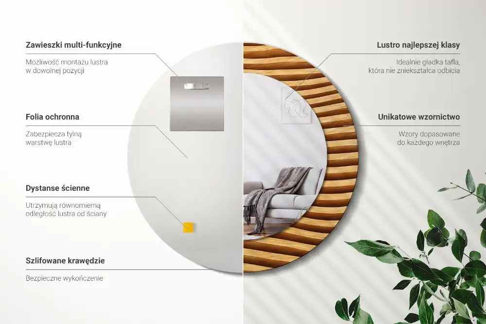 Okroglo okrasno ogledalo Leseni val