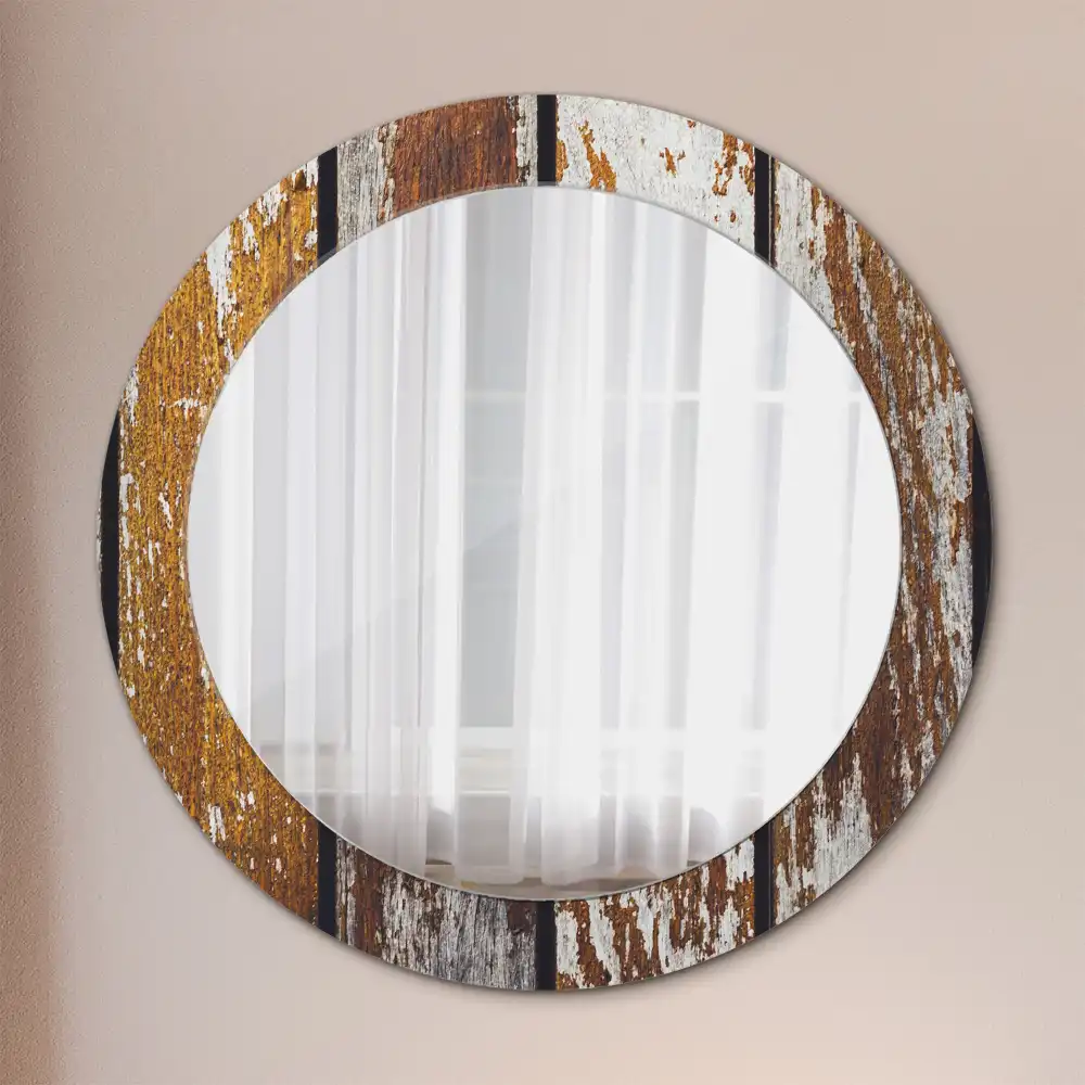 Okroglo stensko okrasno ogledalo Temni starinski les