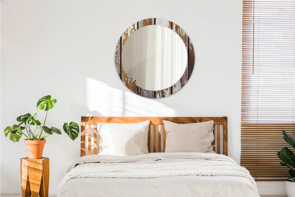 Okroglo stensko okrasno ogledalo Temni starinski les