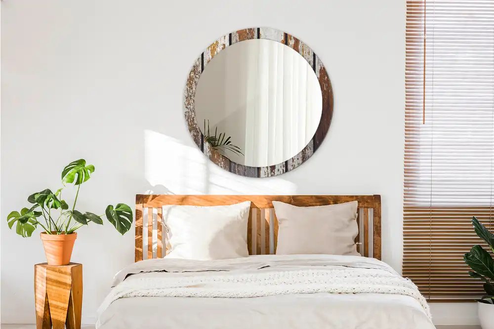 Okroglo stensko okrasno ogledalo Temni starinski les