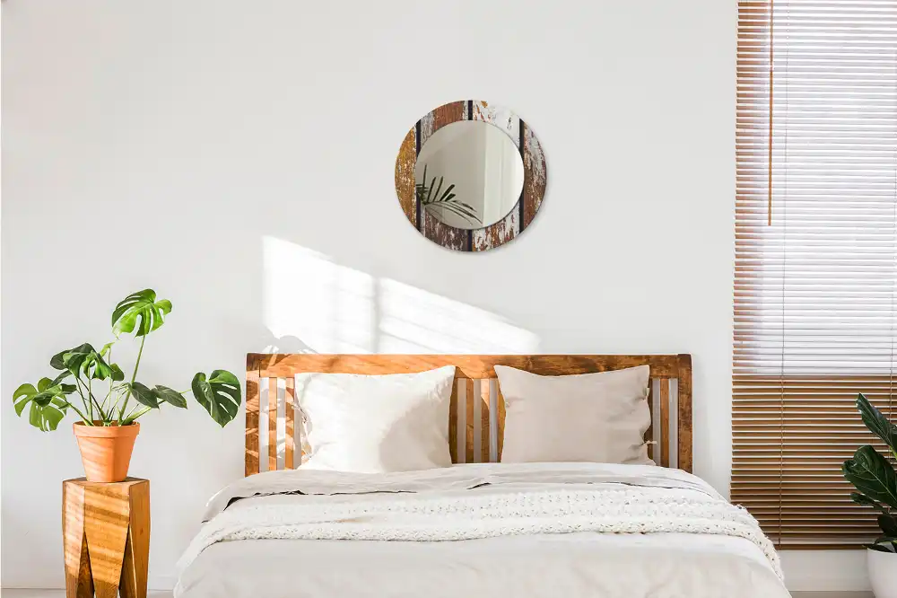 Okroglo stensko okrasno ogledalo Temni starinski les