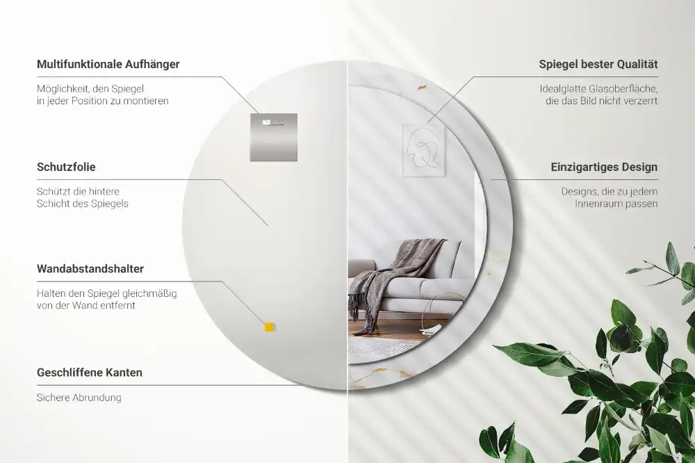 Tiskano okroglo ogledalo Beli marmor