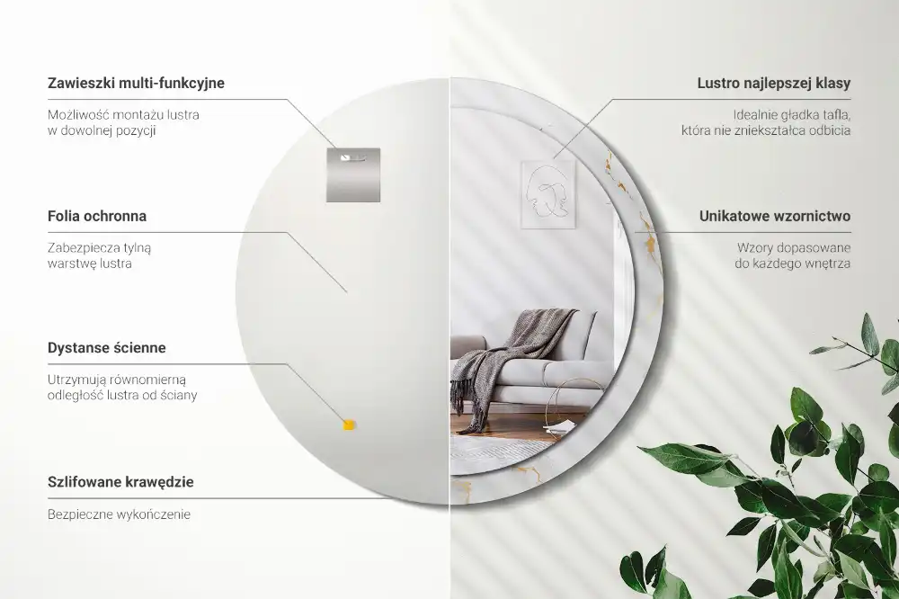 Tiskano okroglo ogledalo Beli marmor