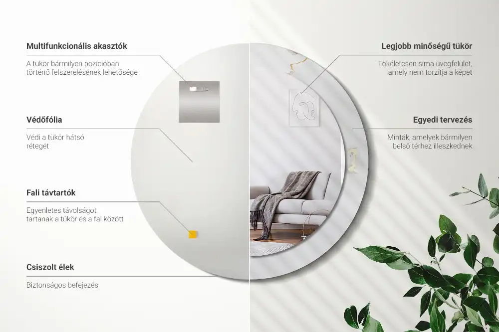 Tiskano okroglo ogledalo Beli marmor