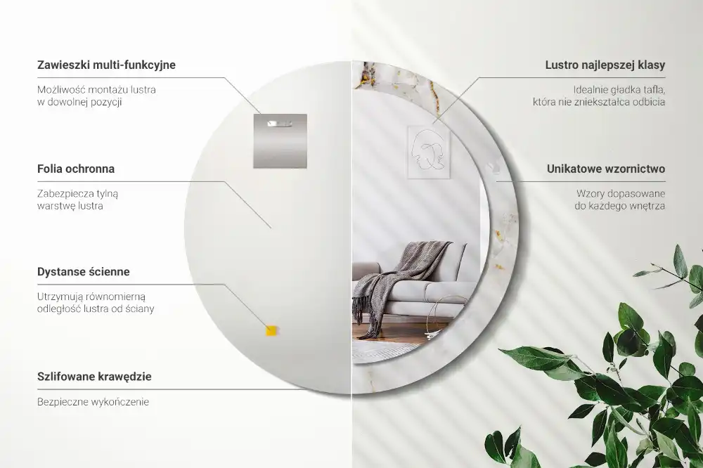 Okroglo okrasno ogledalo Sijajni marmor