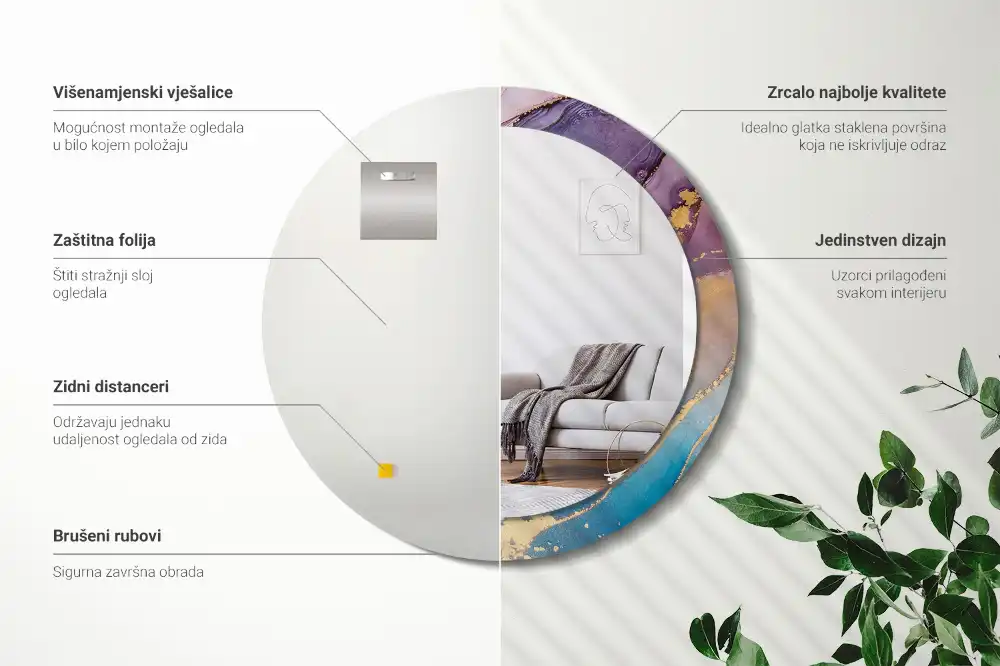 Okroglo stensko okrasno ogledalo Marmorni kamen