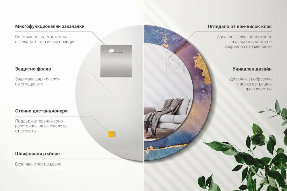 Okroglo stensko okrasno ogledalo Marmorni kamen