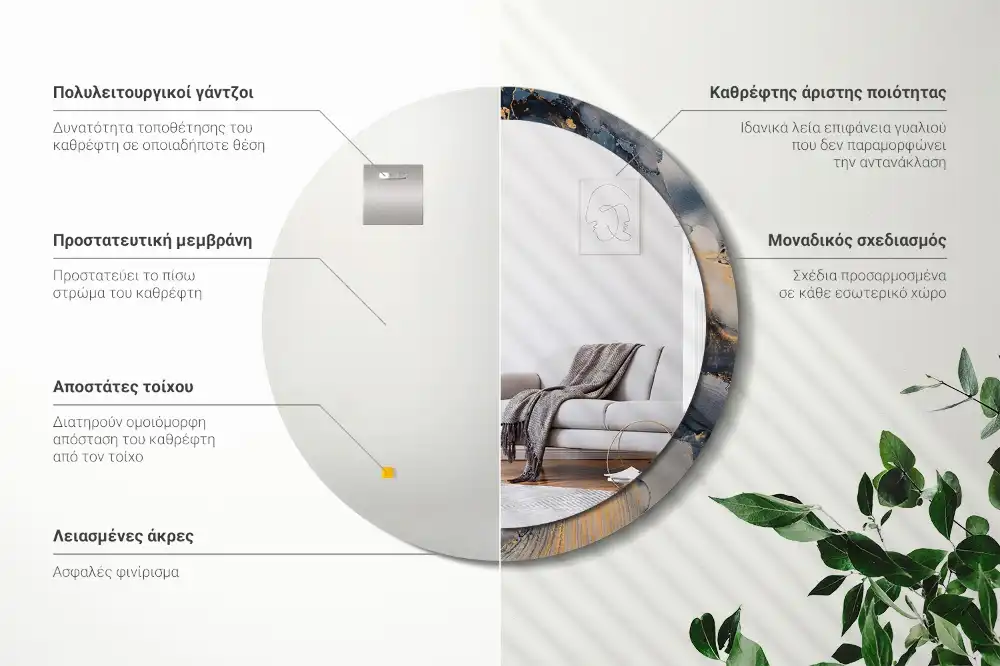 Tiskano okroglo ogledalo Abstraktne barve