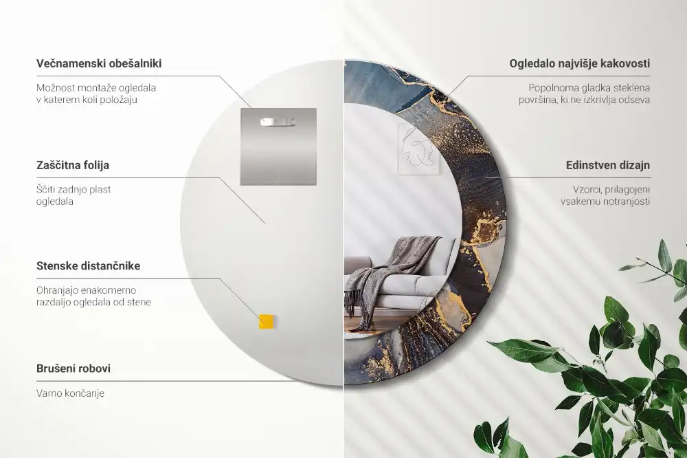 Tiskano okroglo ogledalo Abstraktne barve