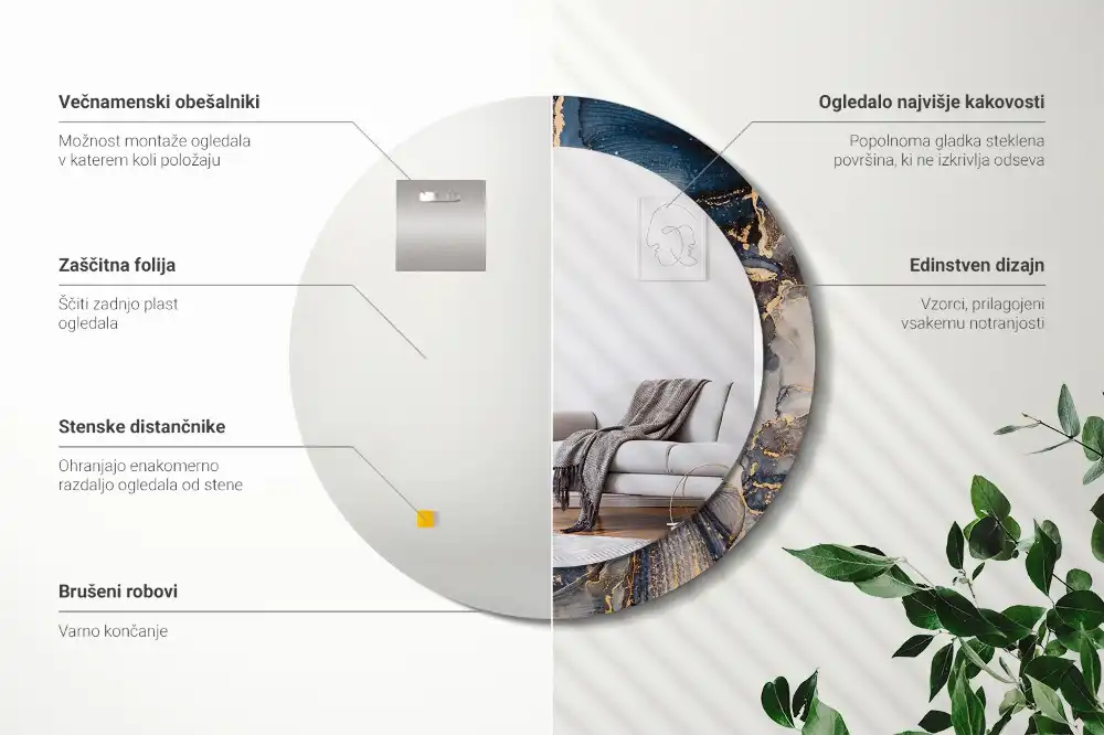 Tiskano okroglo ogledalo Abstraktne barve