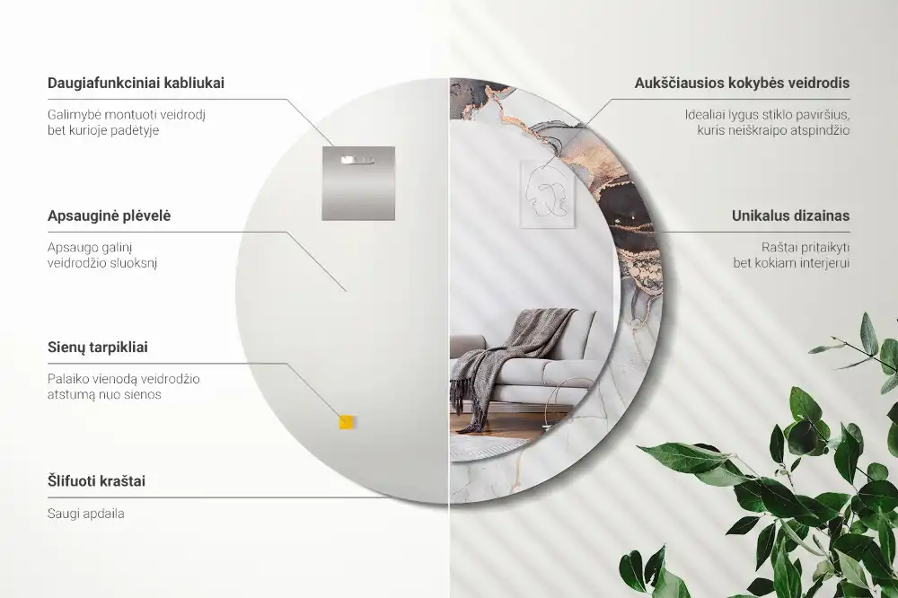 Okroglo stensko okrasno ogledalo Abstraktni marmor