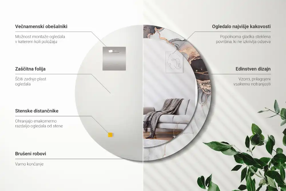Okroglo stensko okrasno ogledalo Abstraktni marmor