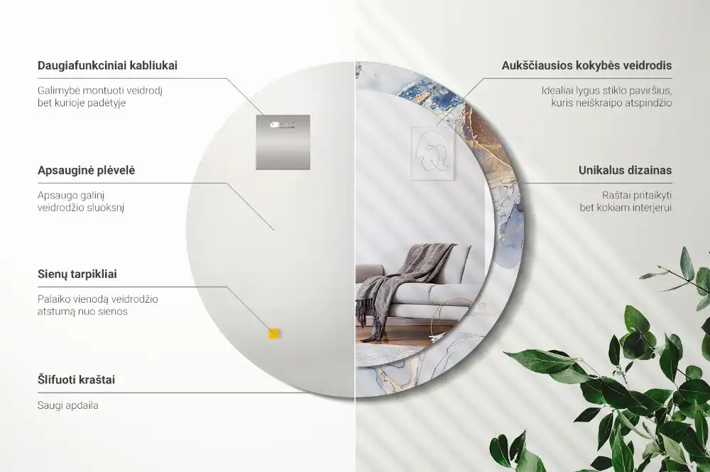 Okroglo stensko okrasno ogledalo Abstraktna umetnost