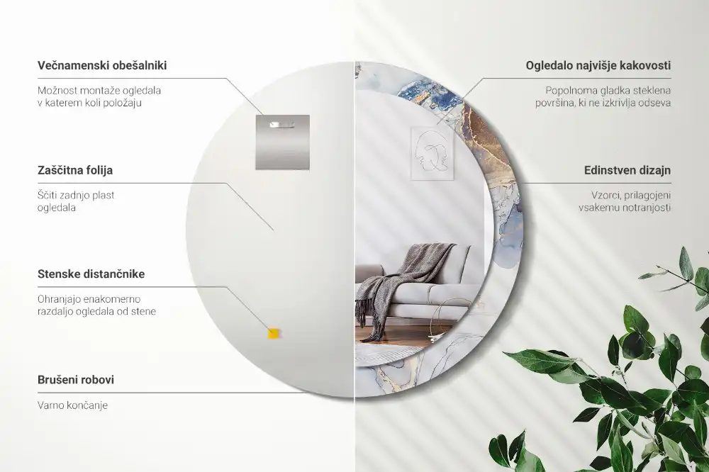 Okroglo stensko okrasno ogledalo Abstraktna umetnost