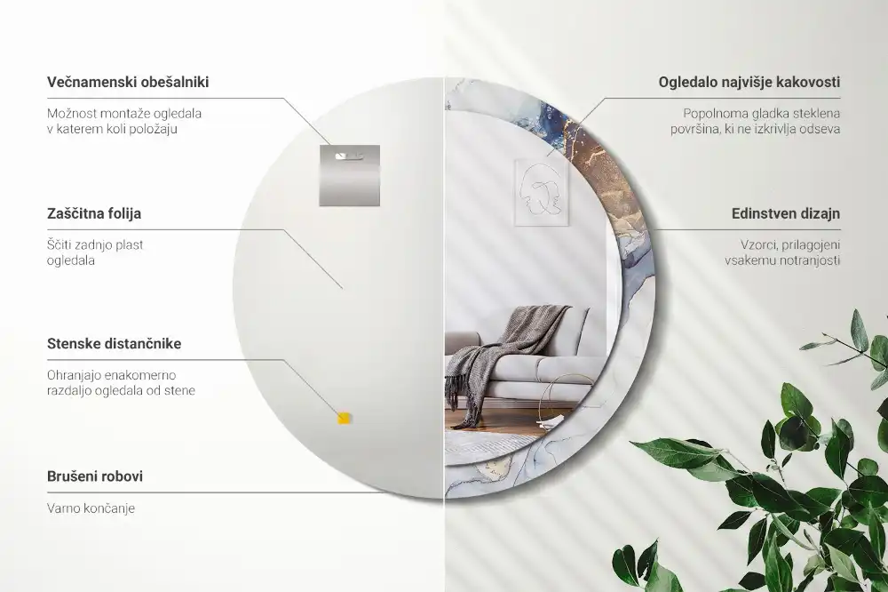 Okroglo stensko okrasno ogledalo Abstraktna umetnost