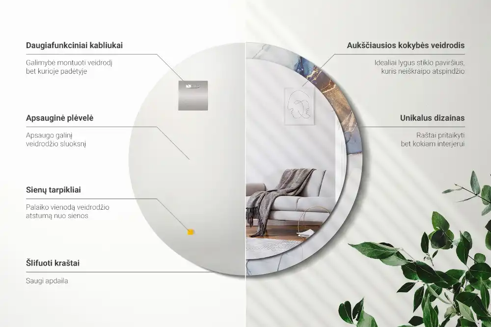 Okroglo stensko okrasno ogledalo Abstraktna umetnost