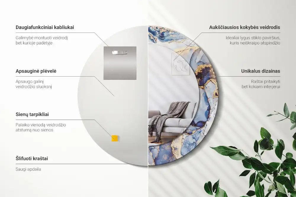 Okroglo stensko okrasno ogledalo Abstraktna umetnost