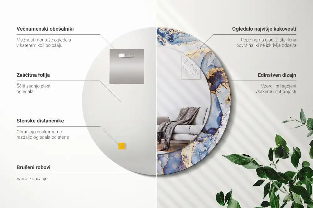 Okroglo stensko okrasno ogledalo Abstraktna umetnost