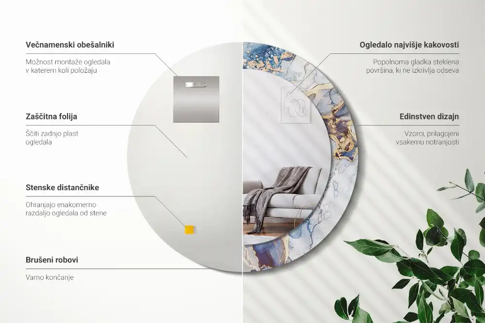 Okroglo stensko okrasno ogledalo Abstraktna umetnost